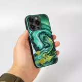 iPhone 13 Pro Max Case Hülle - Glass Marmor mit Silikonrand - Grün