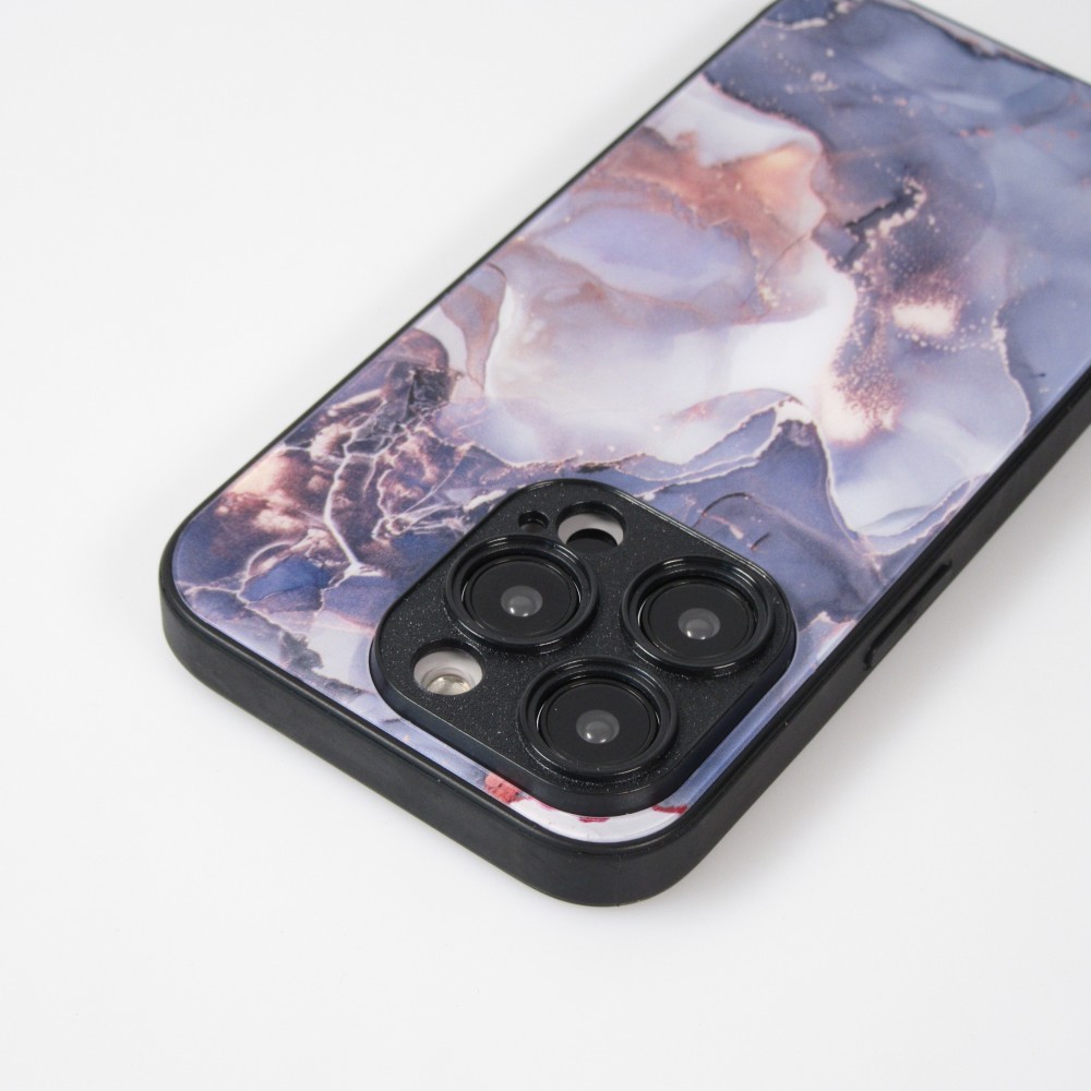 Coque iPhone 13 Pro Max - Glass marbre avec bord en silicone - Violet