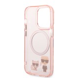 Coque iPhone 14 Pro - Karl Lagerfeld et Choupette duo gel rigide avec MagSafe argenté - Rose