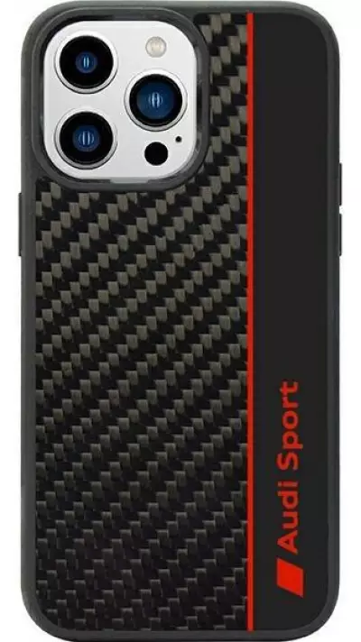 Coque iPhone 14 Pro - Audi Sport fibre de carbone véritable avec bords en silicone