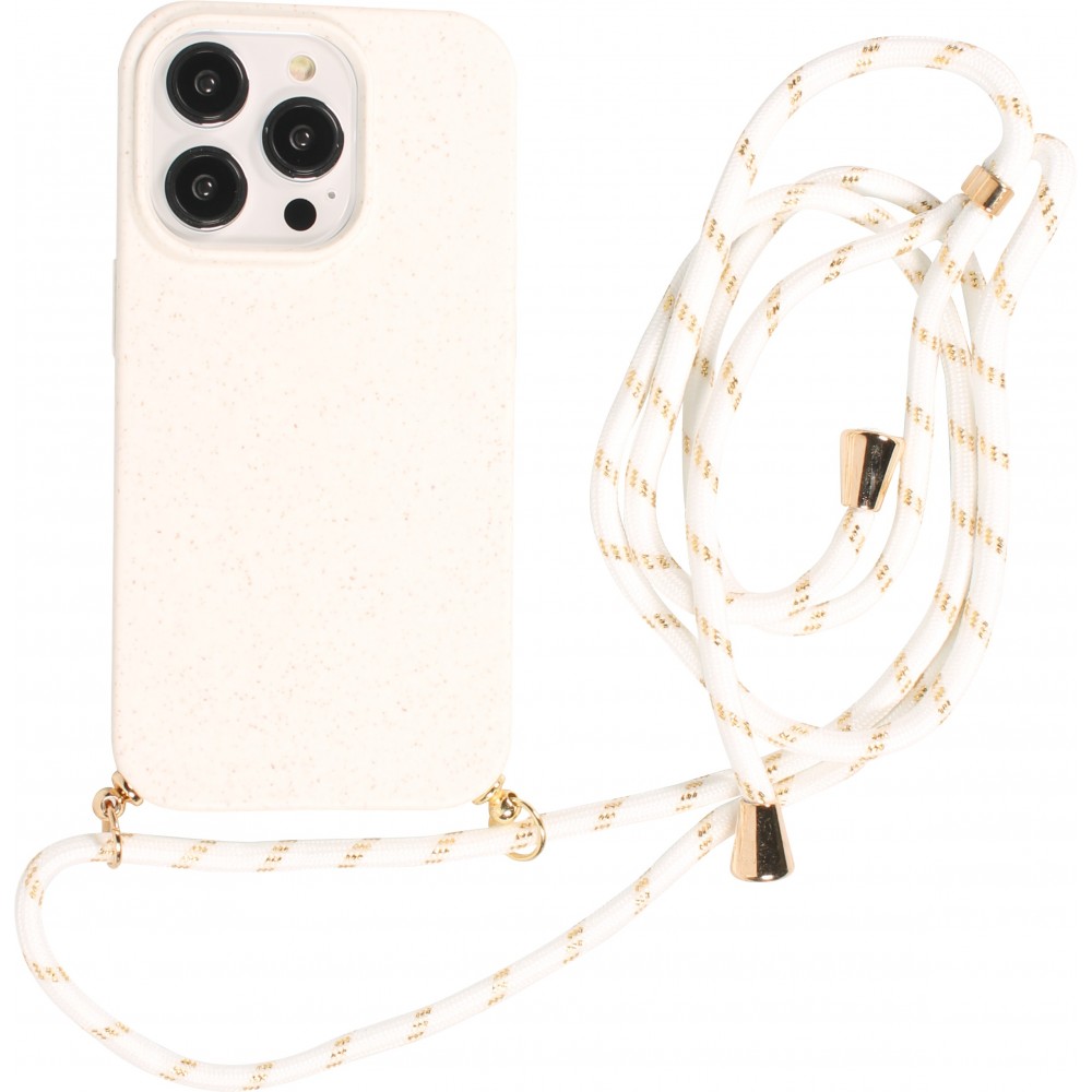 Coque iPhone 16 Pro - Bio Eco-Friendly nature avec cordon collier - Blanc