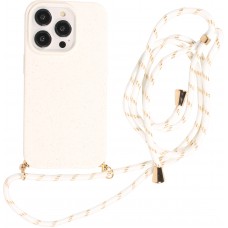 Coque iPhone 16 Pro - Bio Eco-Friendly nature avec cordon collier - Blanc