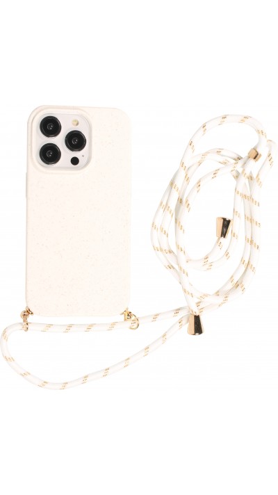 Coque iPhone 15 Pro - Bio Eco-Friendly nature avec cordon collier - Blanc