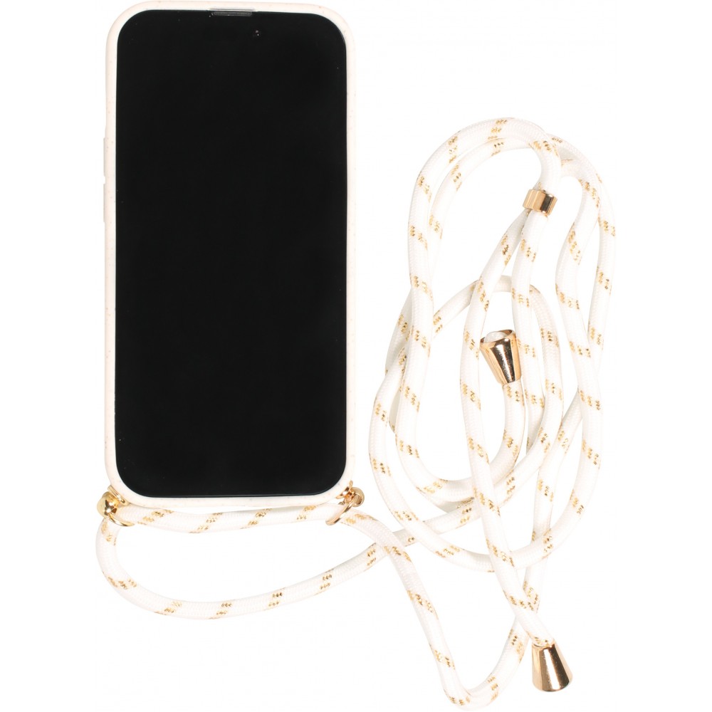 Coque iPhone 16 Pro - Bio Eco-Friendly nature avec cordon collier - Blanc