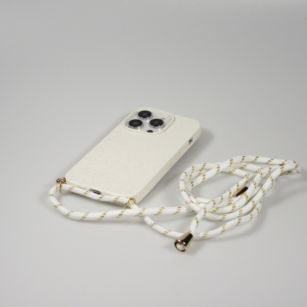 Coque iPhone 16 Pro - Bio Eco-Friendly nature avec cordon collier - Blanc