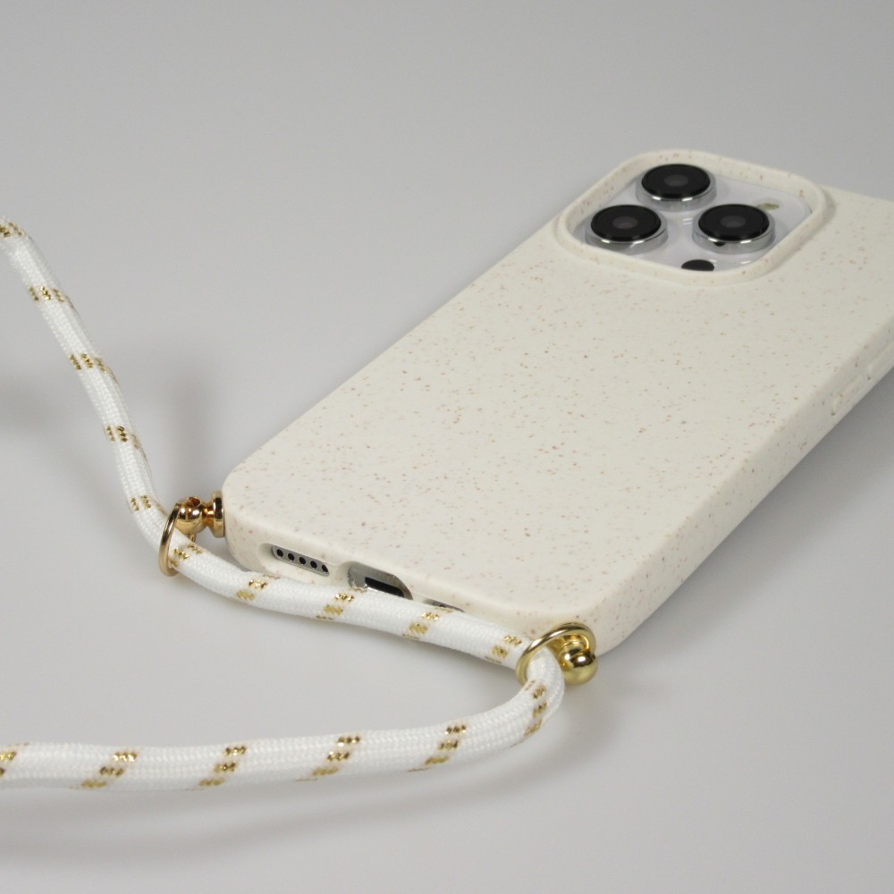 Coque iPhone 16 Pro - Bio Eco-Friendly nature avec cordon collier - Blanc