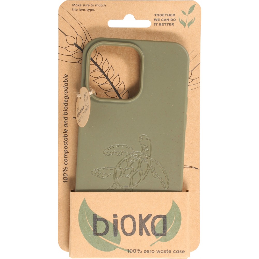 Coque iPhone 14 Pro Max - Bioka biodégradable et compostable Eco-Friendly - Esprit de la tortue - Vert foncé
