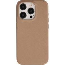 iPhone 14 Pro Max Case H&uuml;lle - Vollst&auml;ndig genarbtes Luxuskalbsleder mit Metallkn&ouml;pfen und MagSafe - Beige