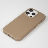 iPhone 14 Pro Max Case H&uuml;lle - Vollst&auml;ndig genarbtes Luxuskalbsleder mit Metallkn&ouml;pfen und MagSafe - Beige
