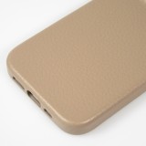iPhone 14 Pro Max Case H&uuml;lle - Vollst&auml;ndig genarbtes Luxuskalbsleder mit Metallkn&ouml;pfen und MagSafe - Beige