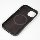 Coque iPhone 15 Pro Max - Cuir de veau luxe grainé intégral avec boutons métalliques et MagSafe - Noir