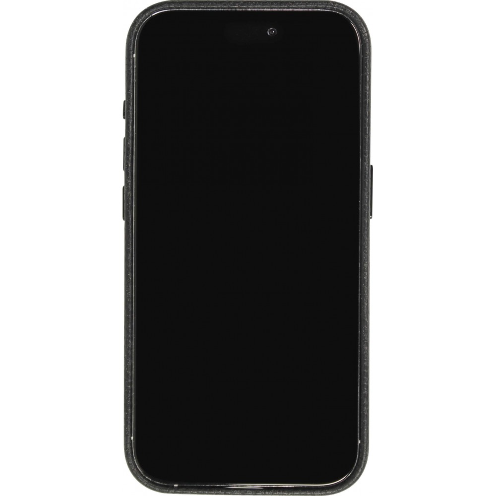 Coque iPhone 15 Pro Max - Cuir de veau luxe grainé intégral avec boutons métalliques et MagSafe - Noir