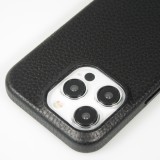 Coque iPhone 15 Pro Max - Cuir de veau luxe grainé intégral avec boutons métalliques et MagSafe - Noir