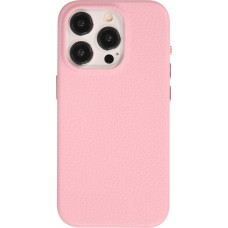 iPhone 14 Pro Max Case H&uuml;lle - Vollst&auml;ndig genarbtes Luxuskalbsleder mit Metallkn&ouml;pfen und MagSafe - Rosa