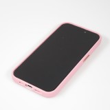 iPhone 14 Pro Max Case H&uuml;lle - Vollst&auml;ndig genarbtes Luxuskalbsleder mit Metallkn&ouml;pfen und MagSafe - Rosa