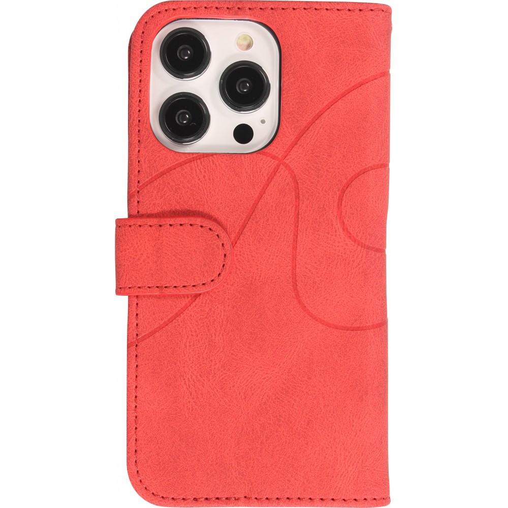 Coque iPhone 15 Pro - Flip classical elegant fine lines - Rouge