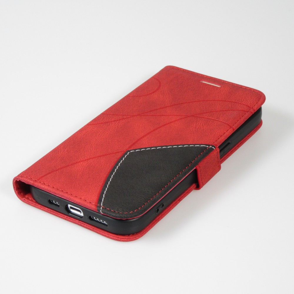 Coque iPhone 15 Pro - Flip classical elegant fine lines - Rouge