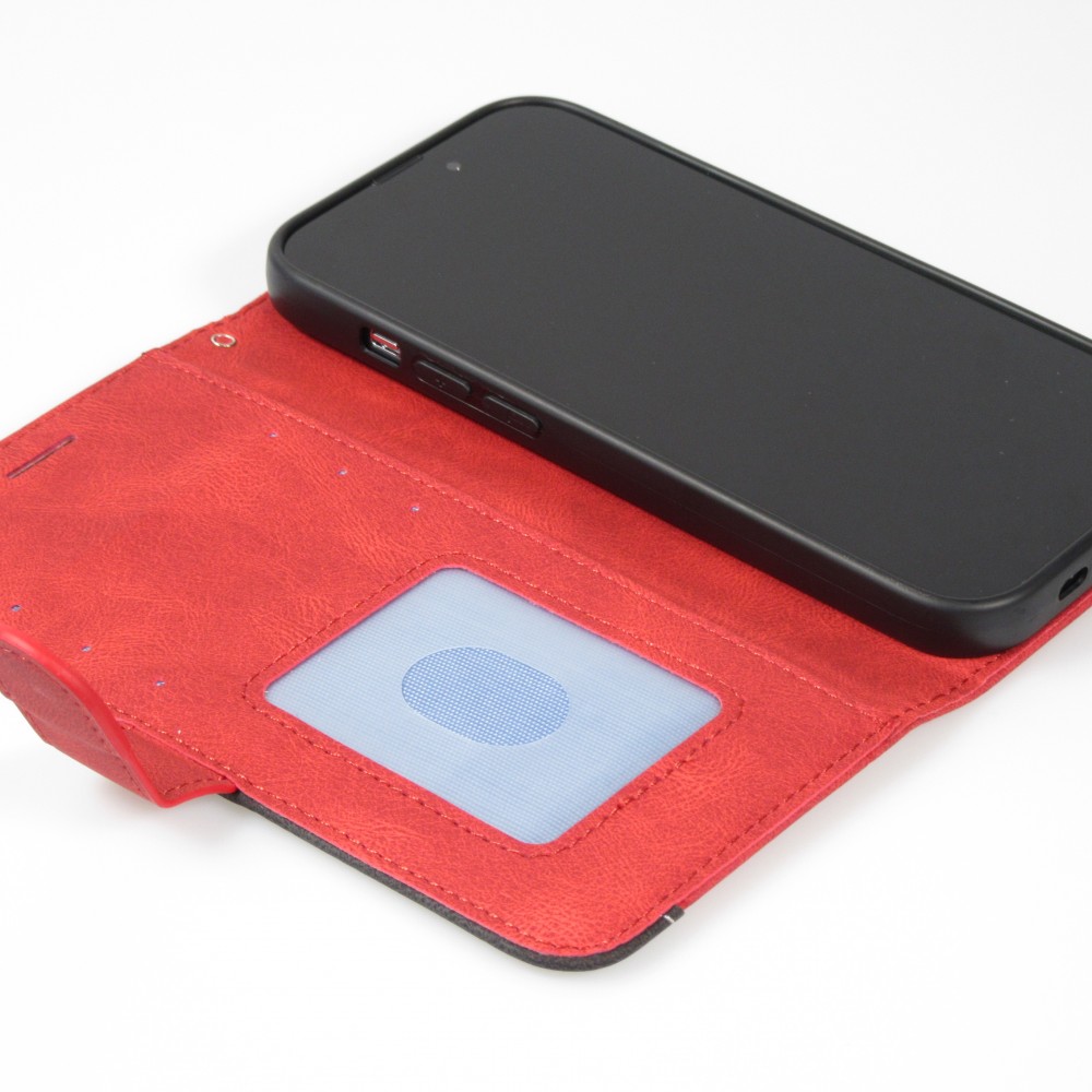 Coque iPhone 15 Pro - Flip classical elegant fine lines - Rouge