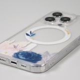 Coque iPhone 15 Pro Max - Gel silicone rigide avec MagSafe rose bleue - Transparent