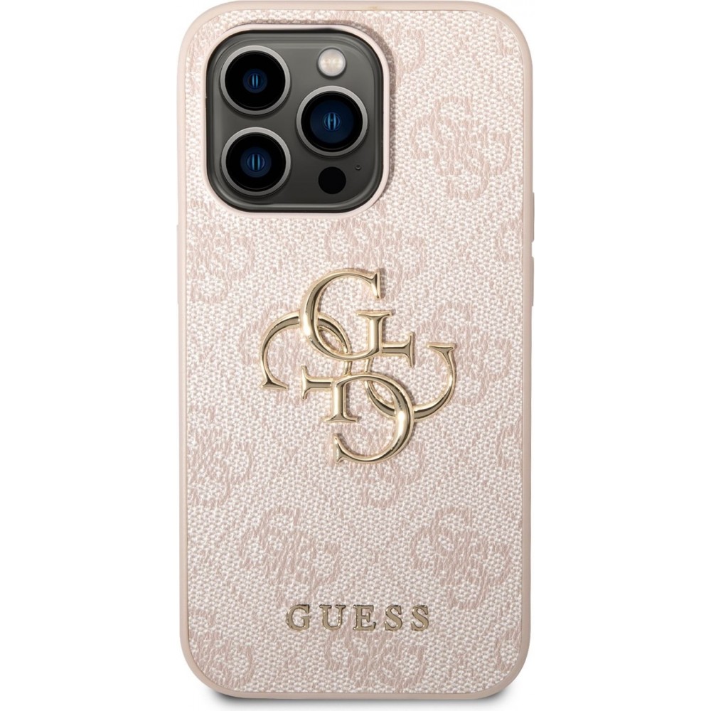 Coque iPhone 14 Pro Max - Guess PU 4G avec logo métal - Rose