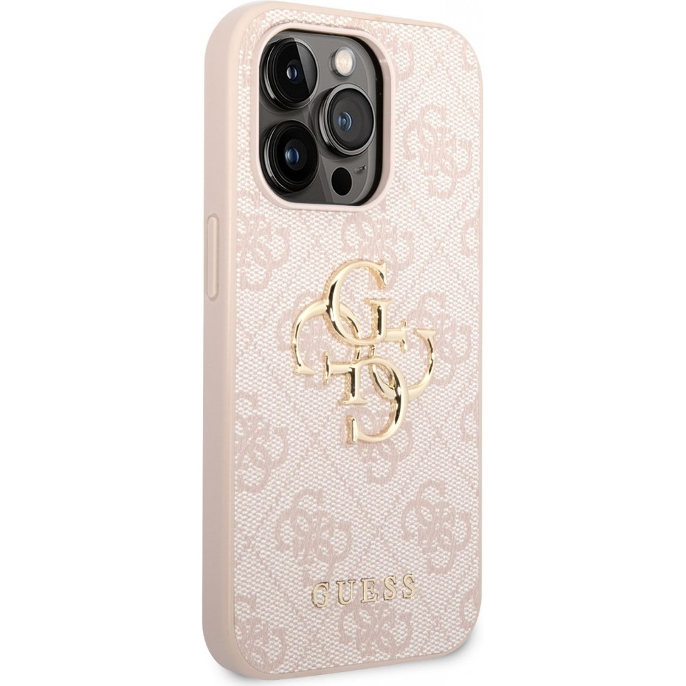 Coque iPhone 14 Pro Max - Guess PU 4G avec logo métal - Rose