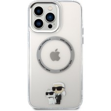 Coque iPhone 14 Pro Max - Karl Lagerfeld et Choupette duo gel rigide avec MagSafe argenté - Transparent