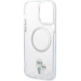 Coque iPhone 14 Pro Max - Karl Lagerfeld et Choupette duo gel rigide avec MagSafe argenté - Transparent