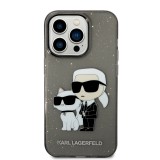 iPhone 14 Pro Max Case Hülle - Karl Lagerfeld und Choupette duo starres Gel transparent mit Glitter - Grau