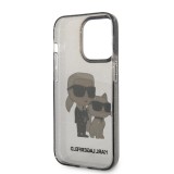 iPhone 14 Pro Max Case Hülle - Karl Lagerfeld und Choupette duo starres Gel transparent mit Glitter - Grau