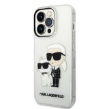 Coque iPhone 14 Pro - Karl Lagerfeld et Choupette duo gel rigide pailleté - Transparent