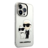 Coque iPhone 14 Pro - Karl Lagerfeld et Choupette duo gel rigide pailleté - Transparent