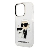 Coque iPhone 14 Pro - Karl Lagerfeld et Choupette duo gel rigide pailleté - Transparent