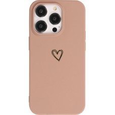 Coque iPhone 16 Pro Max - Silicone mat dessin cœur doré - Brun
