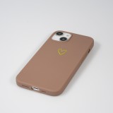 Coque iPhone 16 Pro Max - Silicone mat dessin cœur doré - Brun