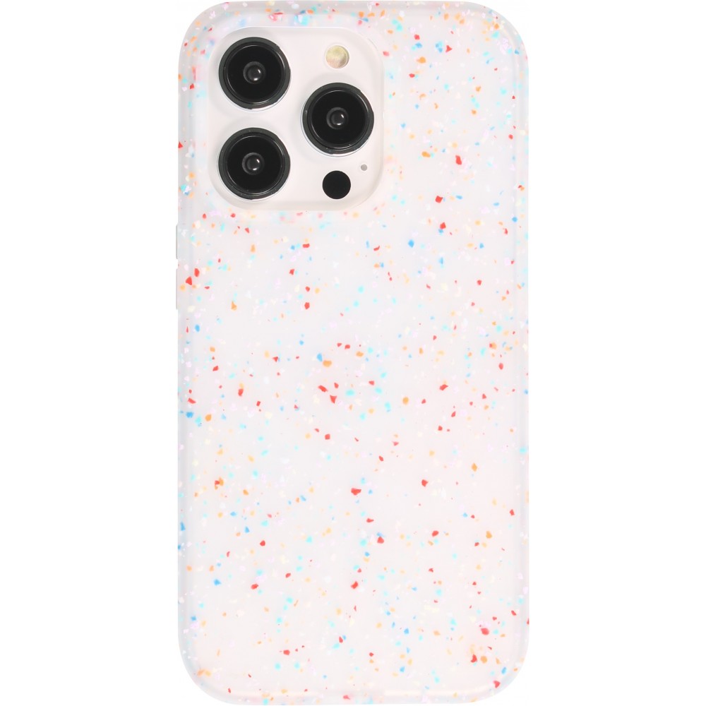 Coque iPhone 14 Pro Max - Silicone recomposé avec points multicolores Sensation Dots - Transparent