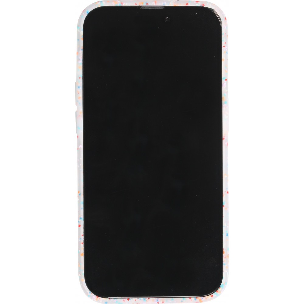 Coque iPhone 14 Pro Max - Silicone recomposé avec points multicolores Sensation Dots - Transparent