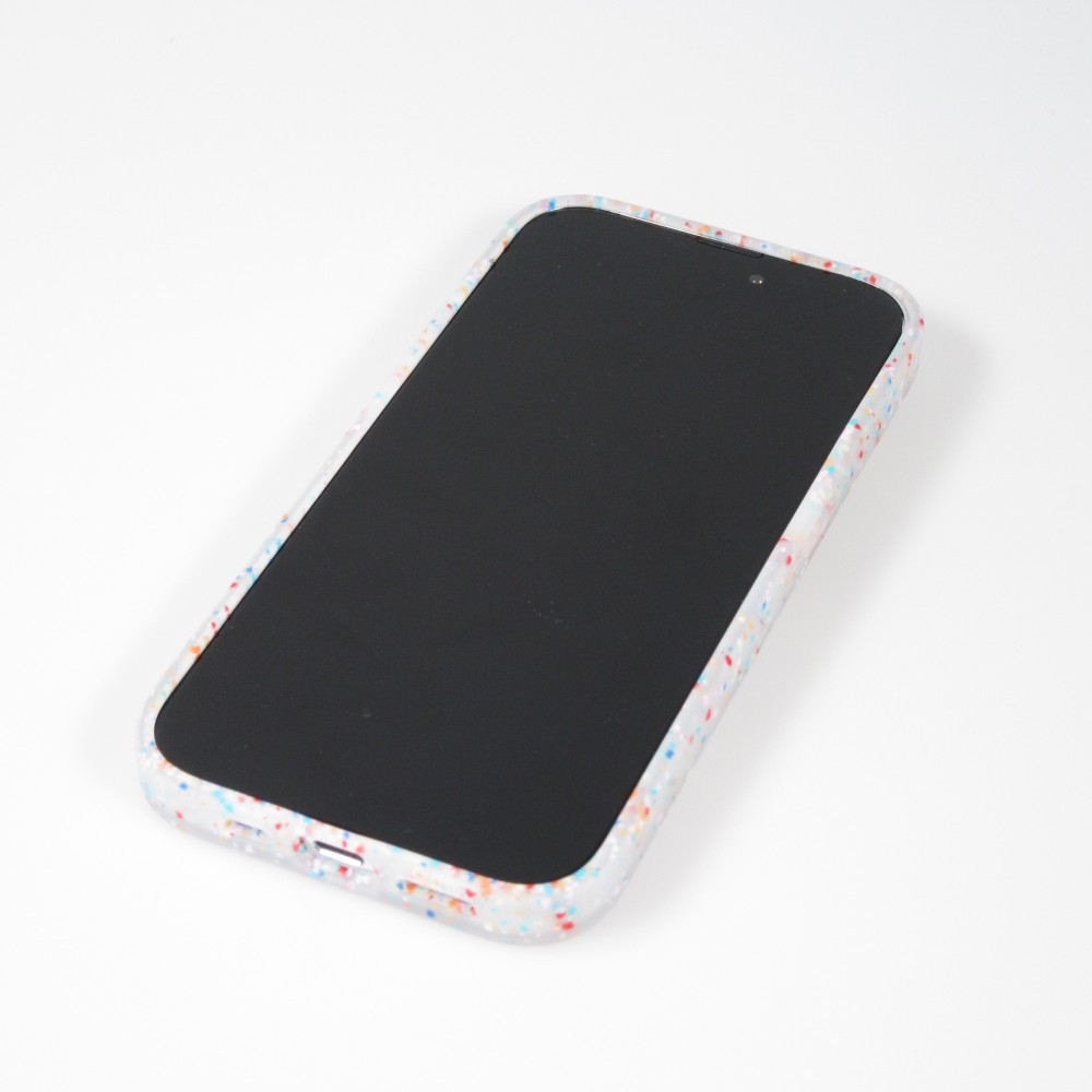 Coque iPhone 14 Pro Max - Silicone recomposé avec points multicolores Sensation Dots - Transparent