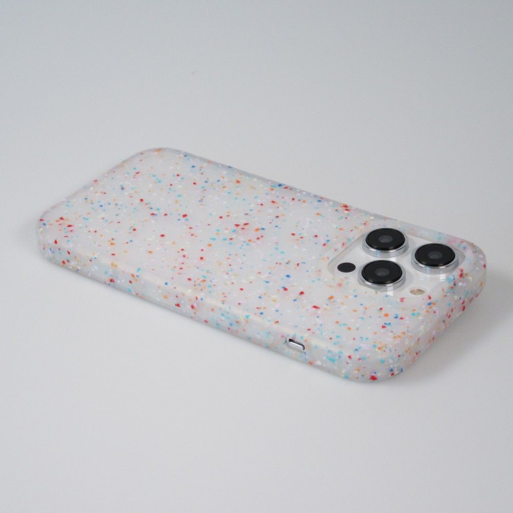 Coque iPhone 14 Pro Max - Silicone recomposé avec points multicolores Sensation Dots - Transparent