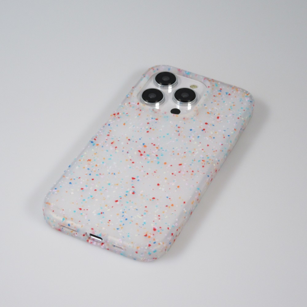 Coque iPhone 14 Pro Max - Silicone recomposé avec points multicolores Sensation Dots - Transparent