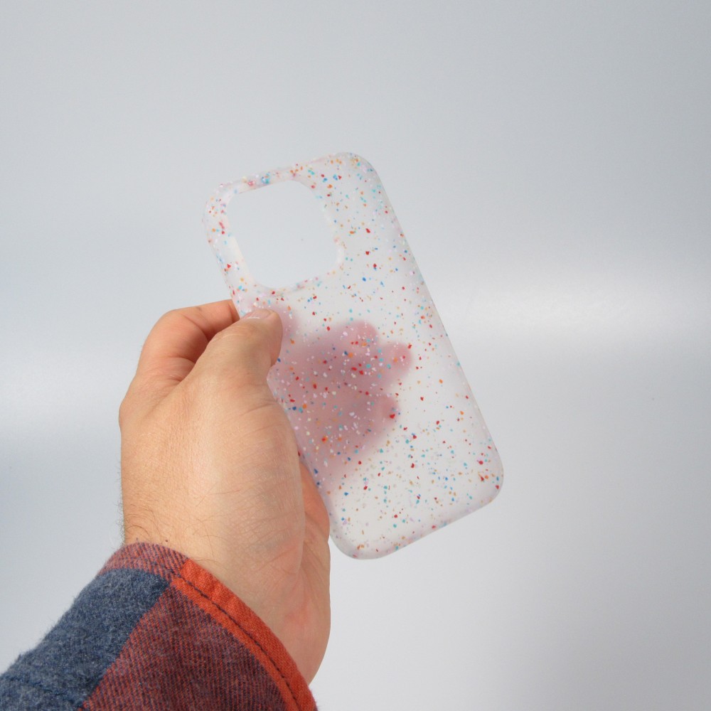 Coque iPhone 14 Pro Max - Silicone recomposé avec points multicolores Sensation Dots - Transparent