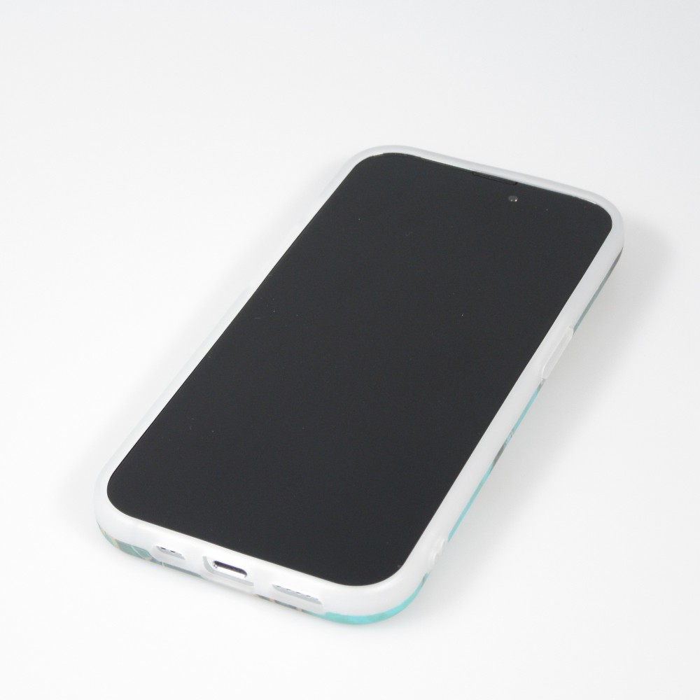 Coque iPhone 14 Pro Max - Silicone rigide mat avec effet marbre imprimé - Vert