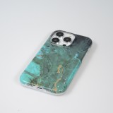 Coque iPhone 14 Pro Max - Silicone rigide mat avec effet marbre imprimé - Vert