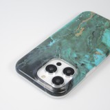 Coque iPhone 14 Pro Max - Silicone rigide mat avec effet marbre imprimé - Vert