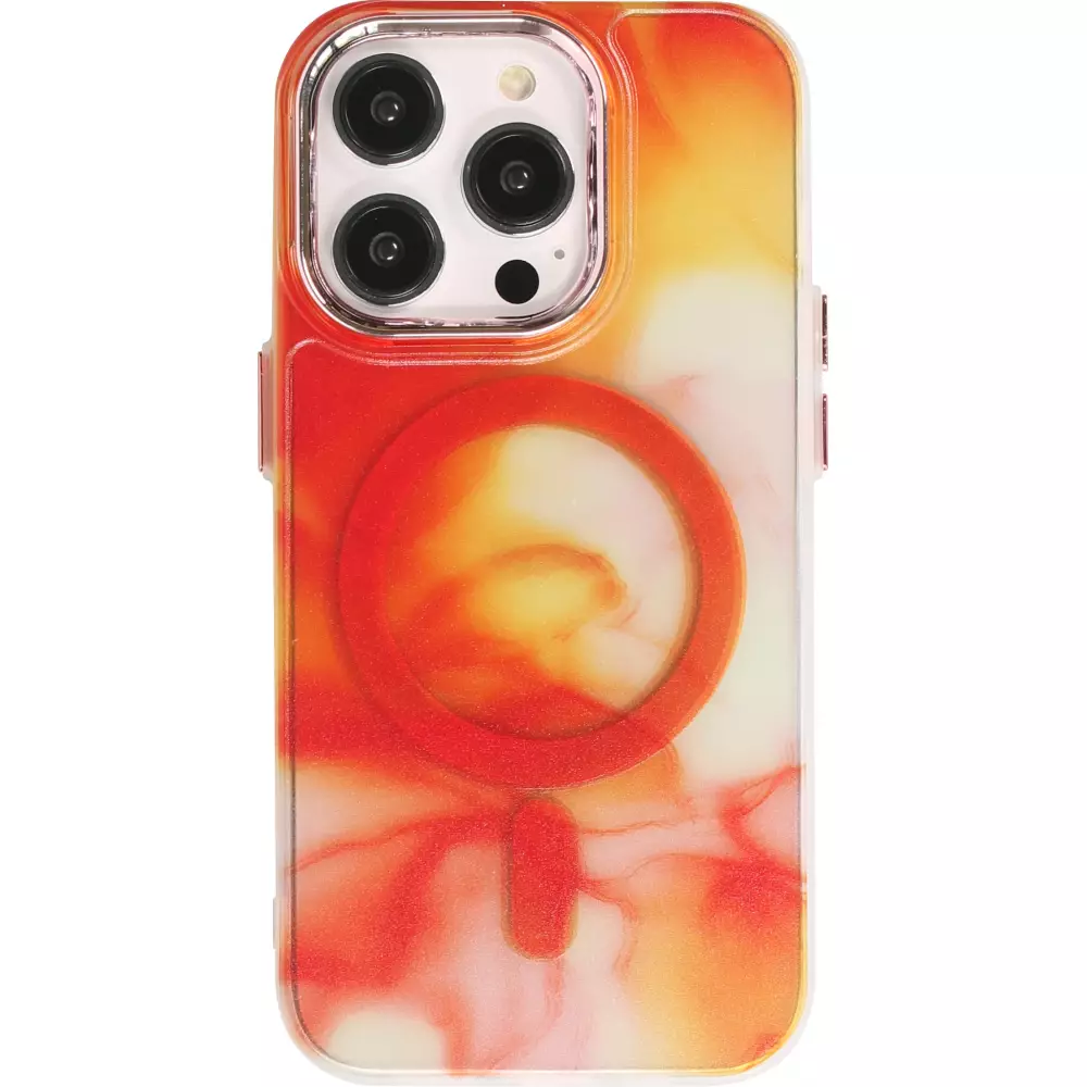iPhone 14 Pro Case Hülle - Watercolor MagSafe semi-transparent - Orange