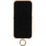 Coque iPhone 14 Pro Max - Premium cuir véritable de luxe avec lanière en cuir réglable et amovible + MagSafe - Beige