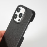 Coque iPhone 14 Pro Max - Premium cuir véritable de luxe avec lanière en cuir réglable et amovible + MagSafe - Noir