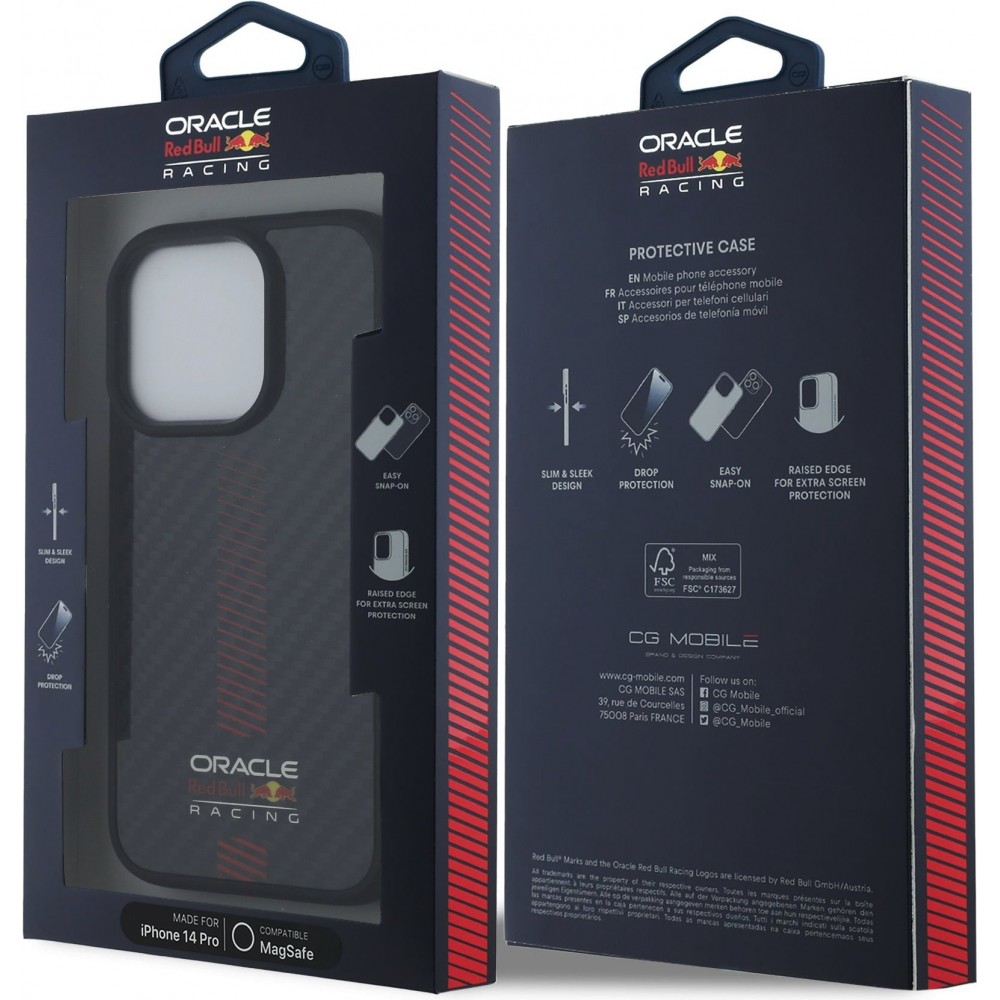 Coque iPhone 14 Pro - Red Bull Racing Carbon Powerbar MagSafe - Noir