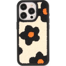 Coque iPhone 15 Pro - Silicone avec surface tufting effet fleur - Noir
