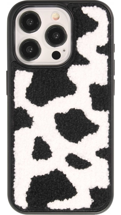 Coque iPhone 14 Pro Max - Silicone avec surface tufting effet peau de vache - Noir