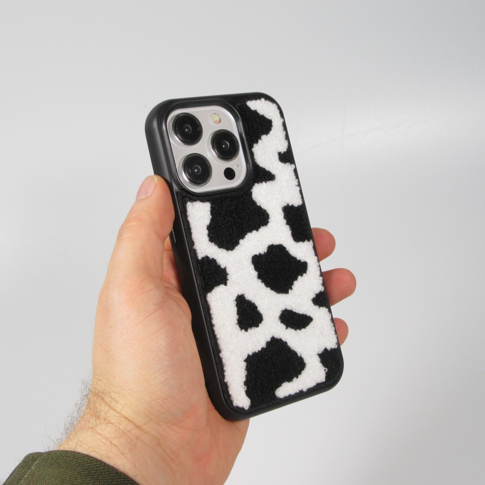 Coque iPhone 14 Pro Max - Silicone avec surface tufting effet peau de vache - Noir